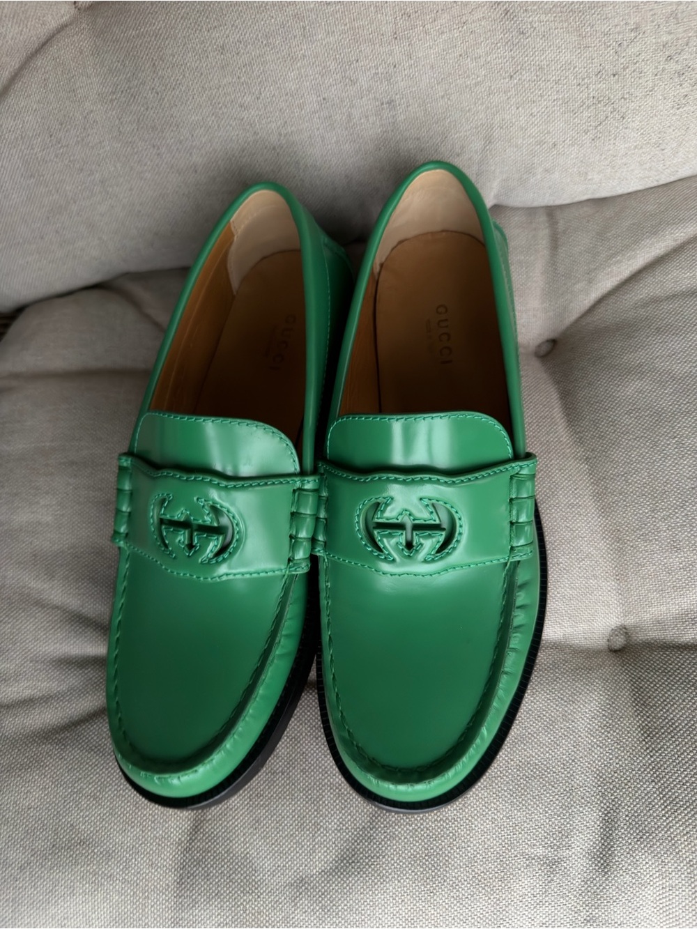 Gucci Emerald Green Leather Horsebit Loafers - Picture 2 of 6